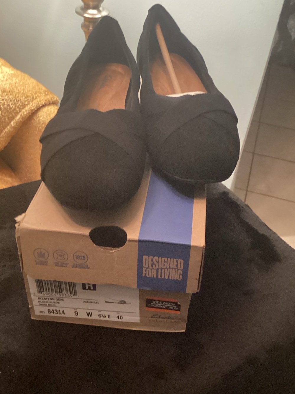 Clarks Black Women's Slip-On Flats with Crossover Detail